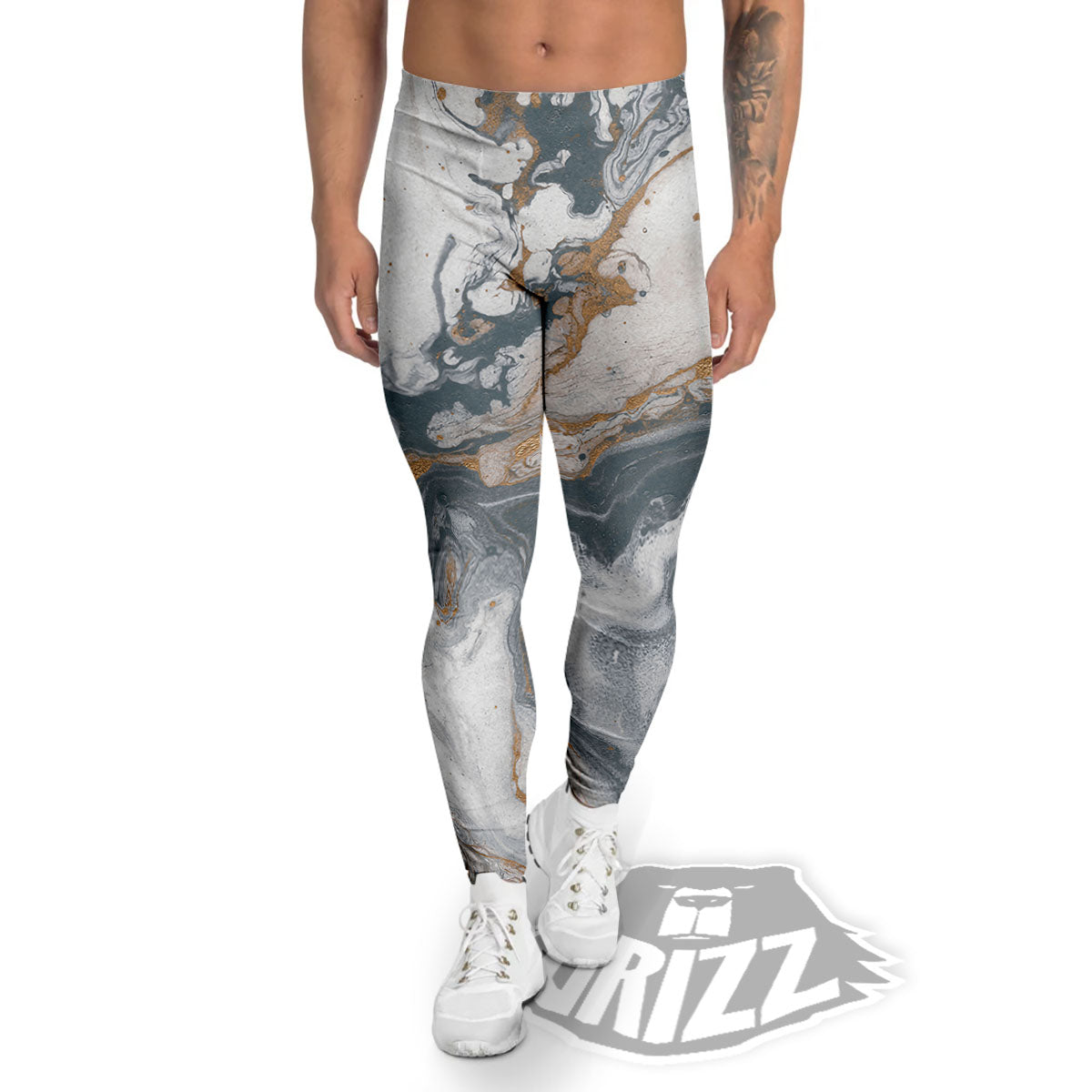 Marble Grey Bronze Print Men's Leggings-grizzshop