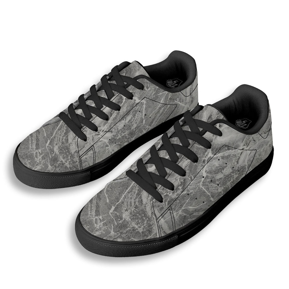 Marble Grey Print Black Low Top Sneakers-grizzshop