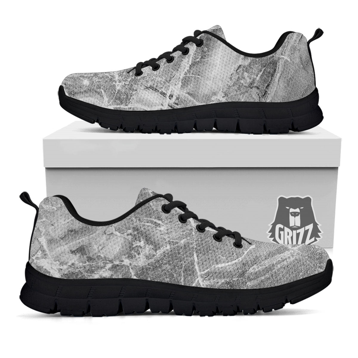 Marble Grey Print Black Sneaker-grizzshop