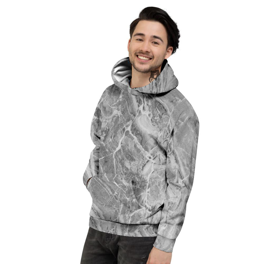 Marble Grey Print Men's Hoodie-grizzshop