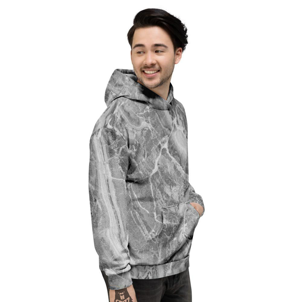 Marble Grey Print Men's Hoodie-grizzshop
