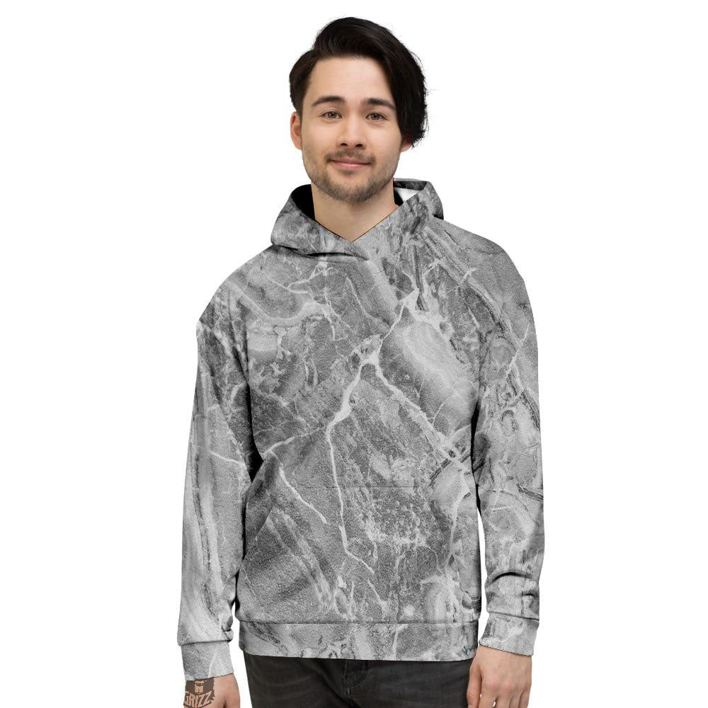 Marble Grey Print Men's Hoodie-grizzshop