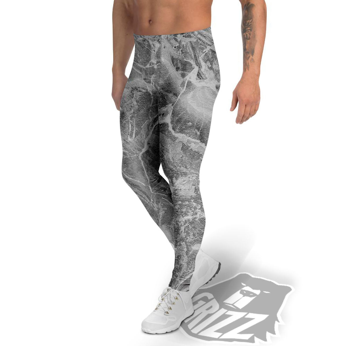 Marble Grey Print Men's Leggings-grizzshop