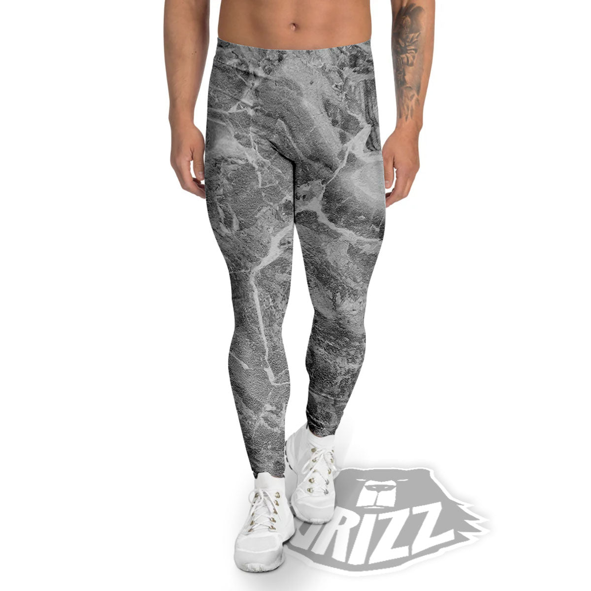 Marble Grey Print Men's Leggings-grizzshop