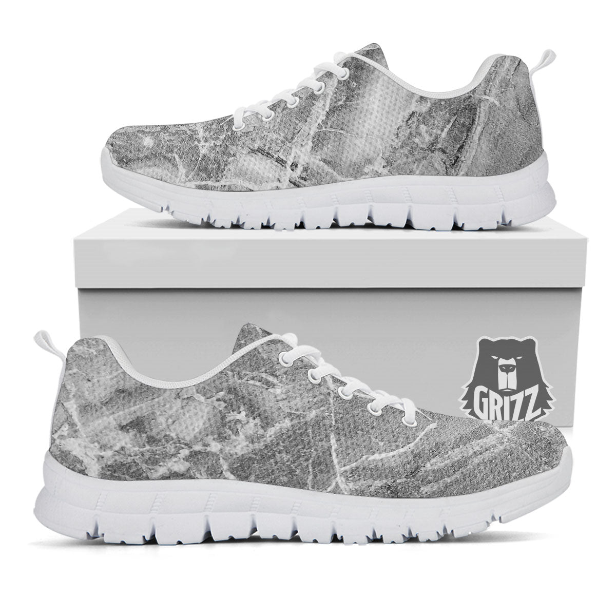 Marble Grey Print White Sneaker-grizzshop
