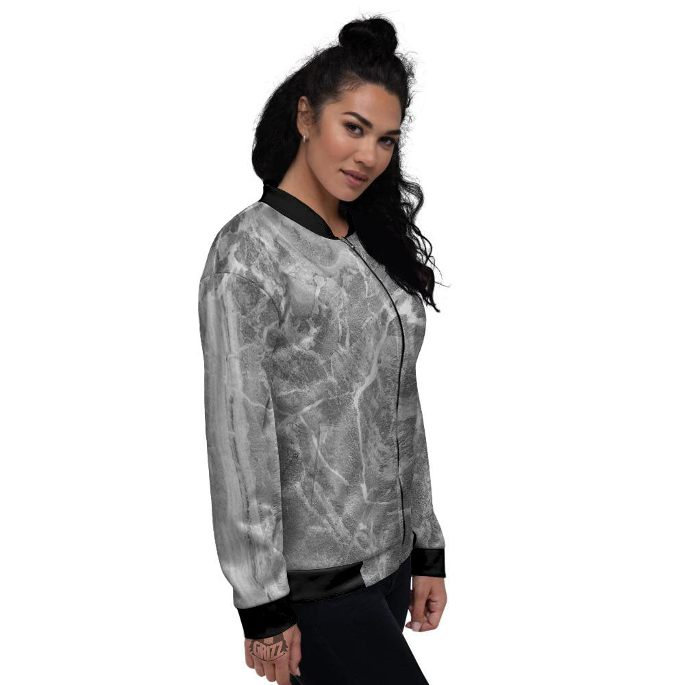 Marble Grey Print Women's Bomber Jacket-grizzshop
