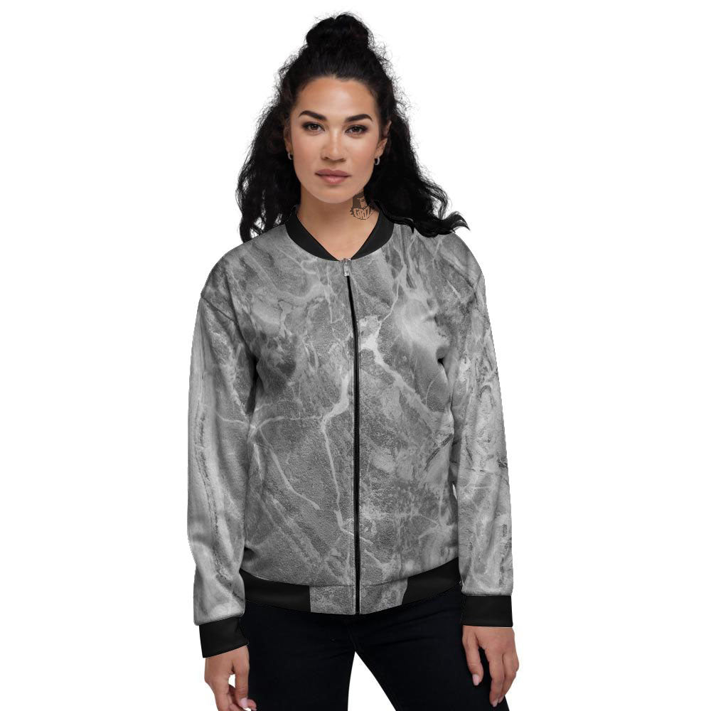 Marble Grey Print Women's Bomber Jacket-grizzshop
