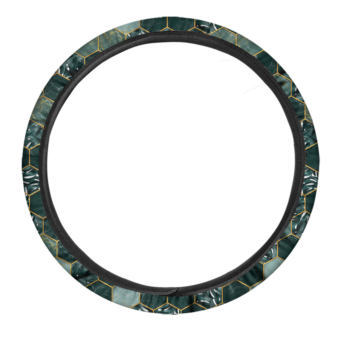 Marble Hexagon Green Tropical Print Pattern Car Steering Wheel Cover-grizzshop