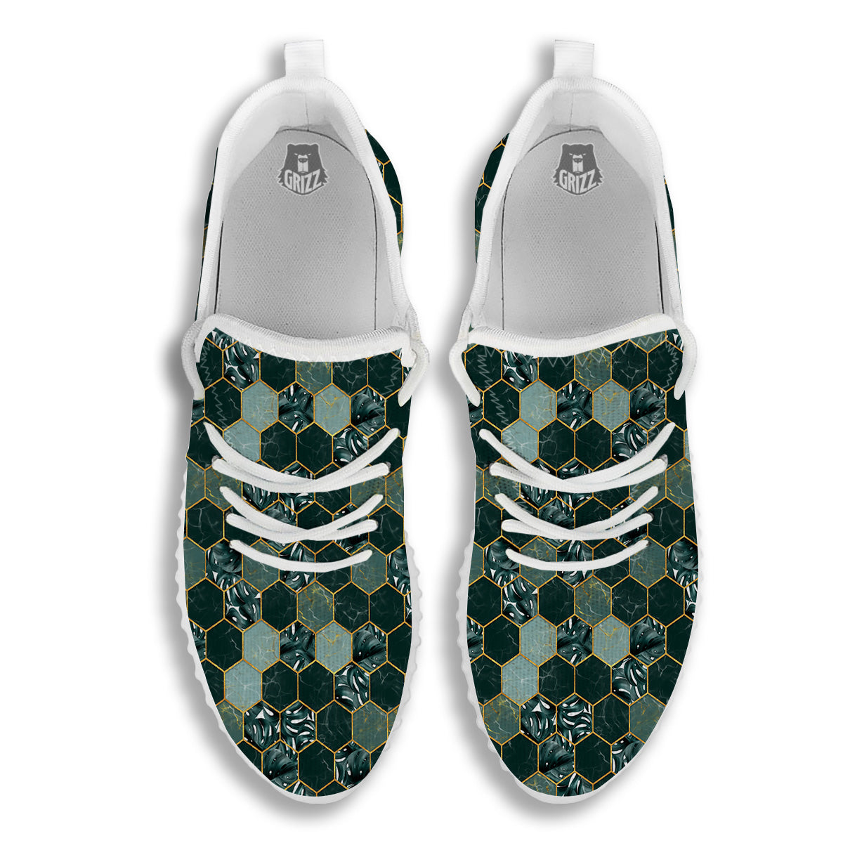 Marble Hexagon Green Tropical Print Pattern White Walking Shoes-grizzshop