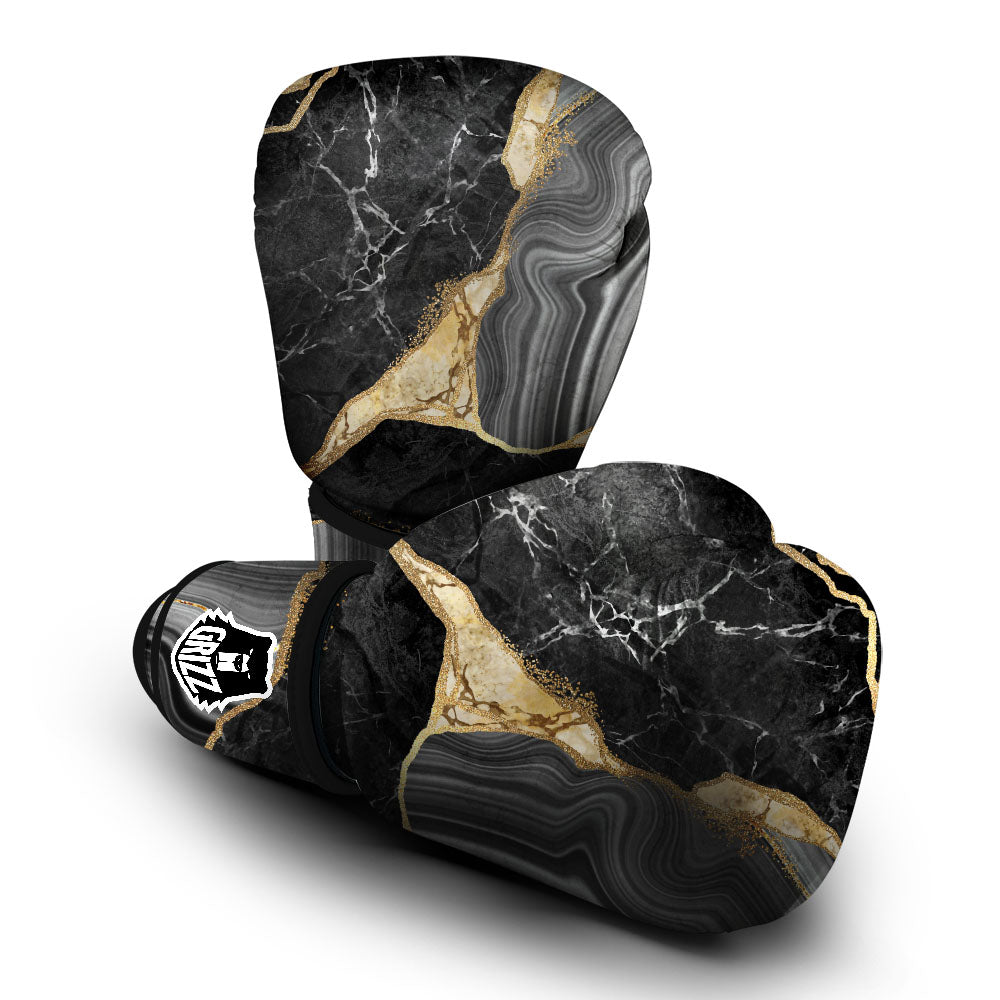 Marble Liquid Black Gold Print Boxing Gloves-grizzshop