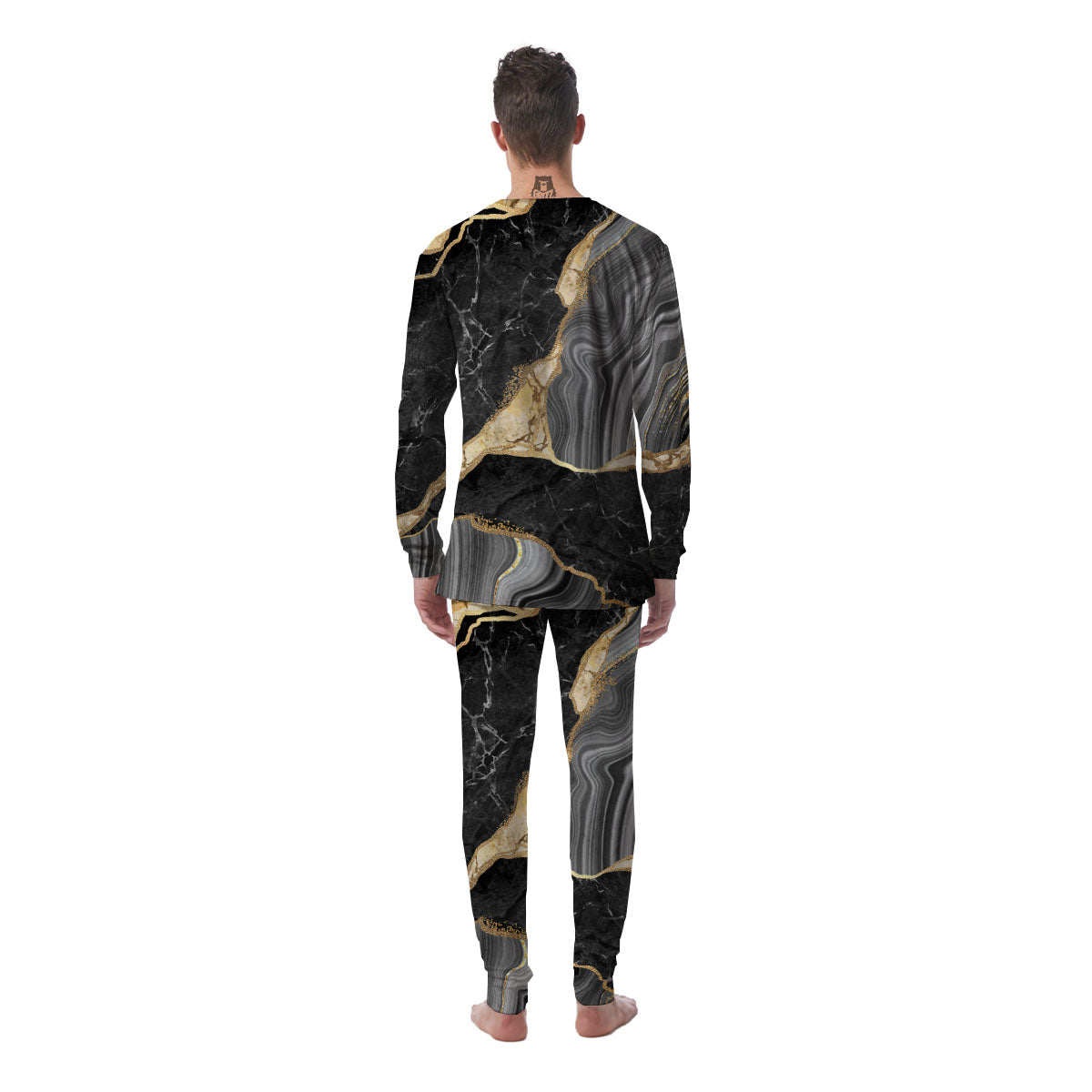 Marble Liquid Black Gold Print Men's Pajamas-grizzshop