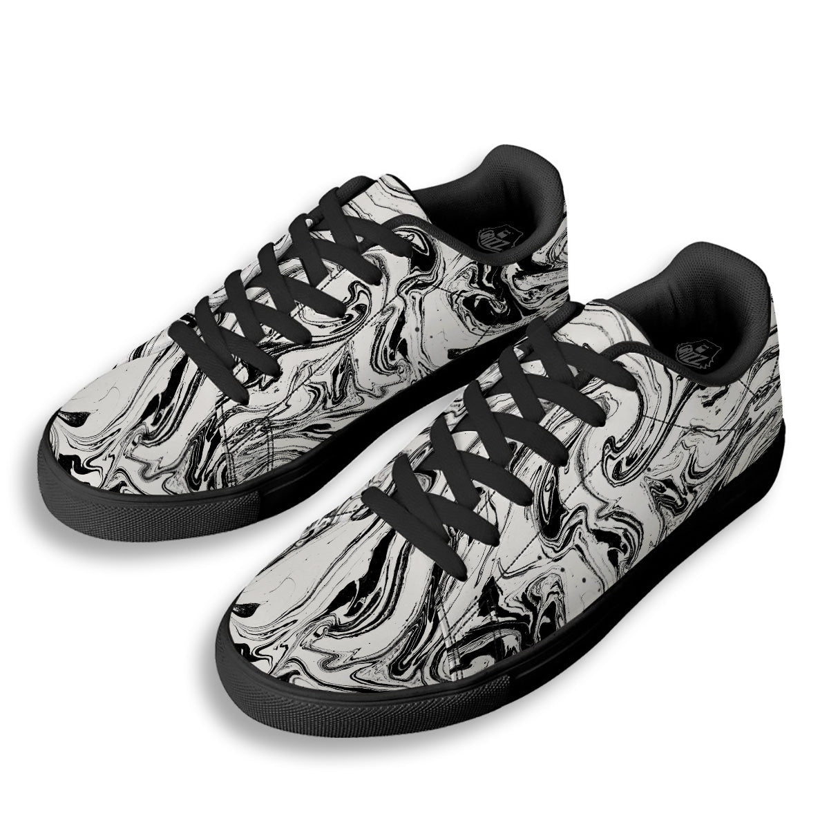 Marble Liquid Black White Print Black Low Top Sneakers-grizzshop