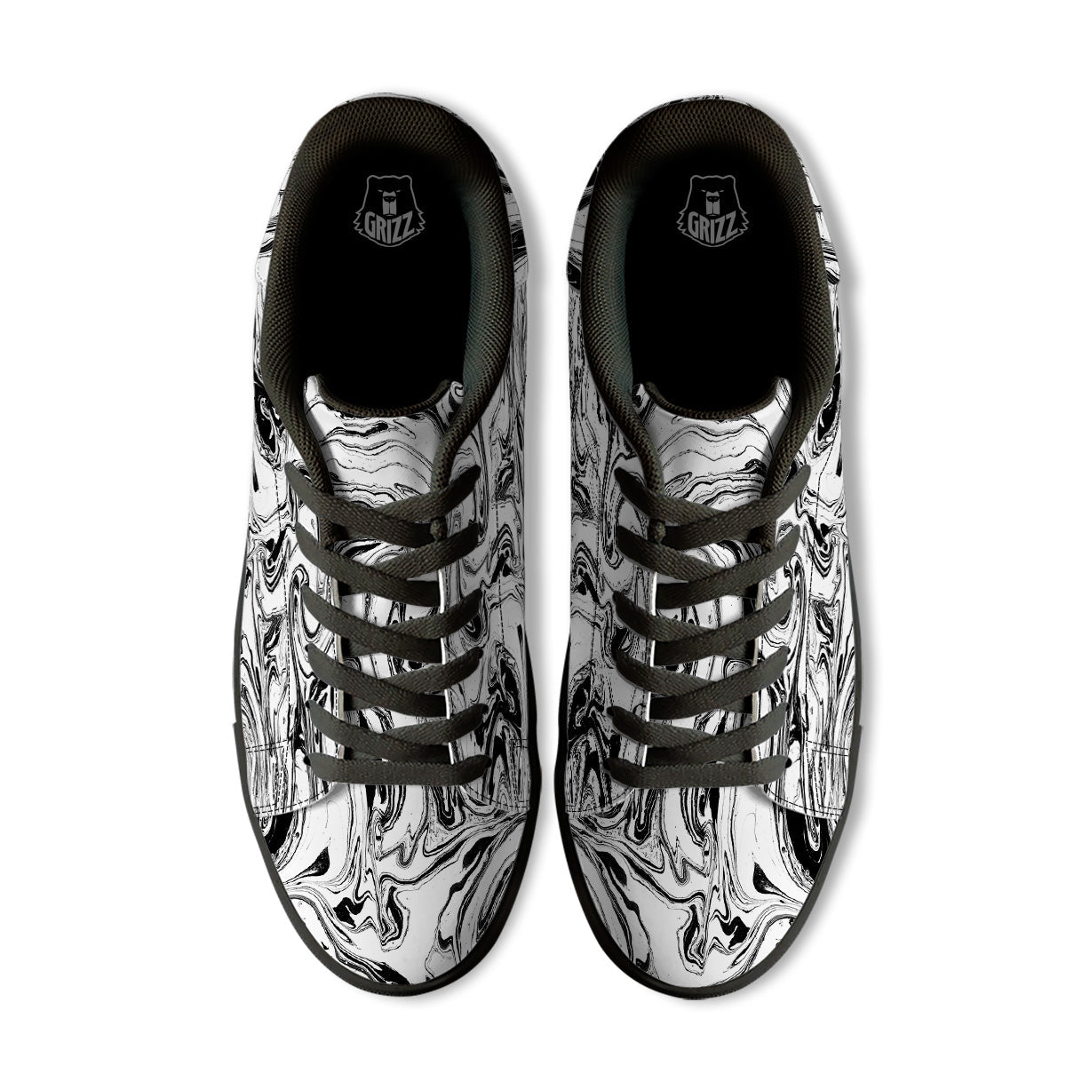 Marble Liquid Black White Print Black Low Top Sneakers-grizzshop