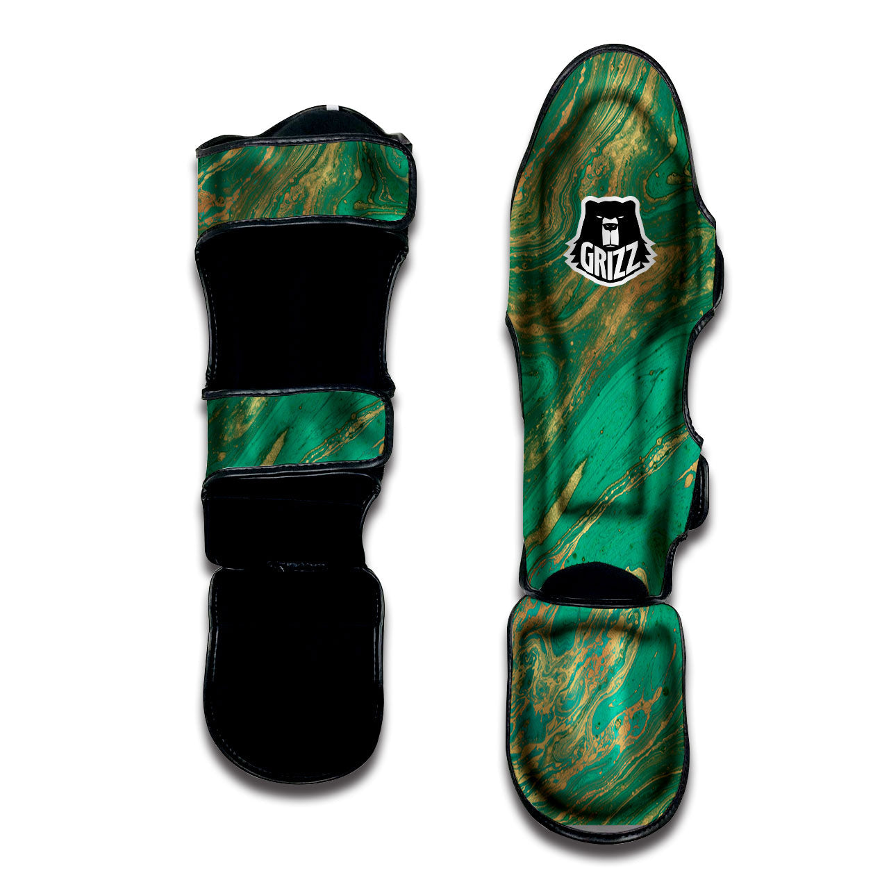 Marble Liquid Green Gold Print Muay Thai Shin Guards-grizzshop