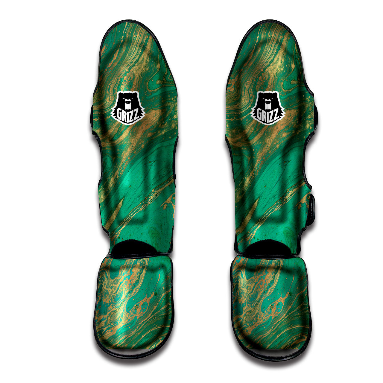 Marble Liquid Green Gold Print Muay Thai Shin Guards-grizzshop