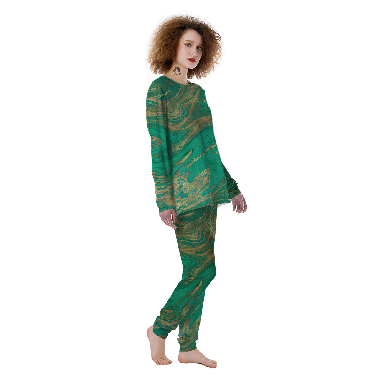 Marble Liquid Green Gold Print Women's Pajamas-grizzshop