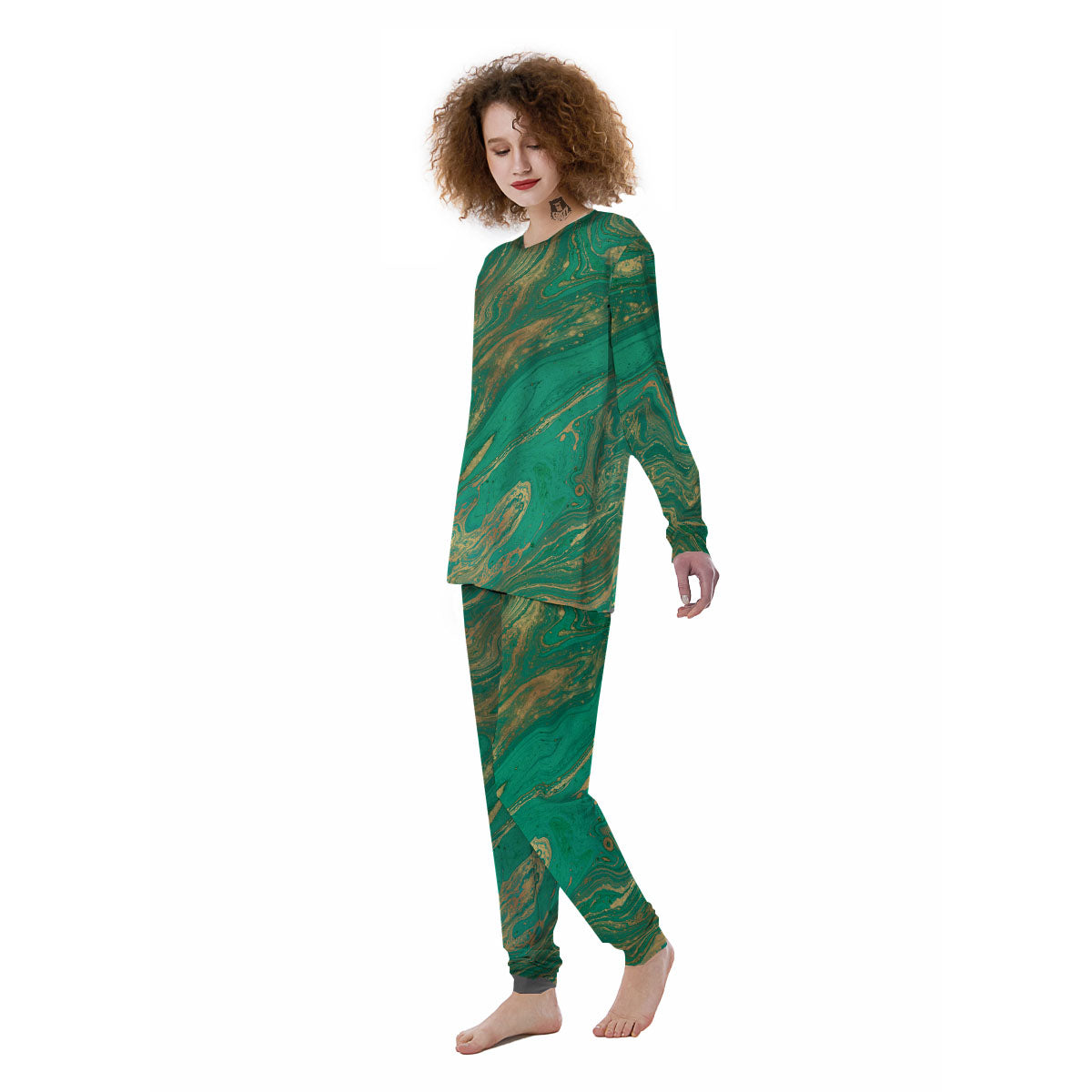 Marble Liquid Green Gold Print Women's Pajamas-grizzshop