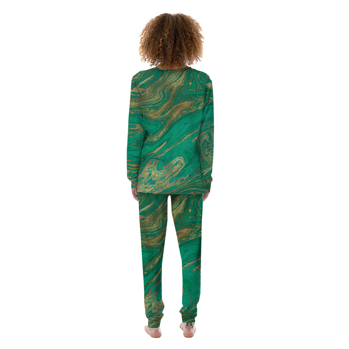 Marble Liquid Green Gold Print Women's Pajamas-grizzshop