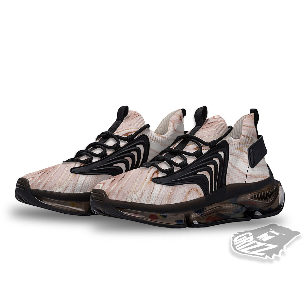 Marble Liquid Pink Gold Print Pattern Black Gym Shoes-grizzshop