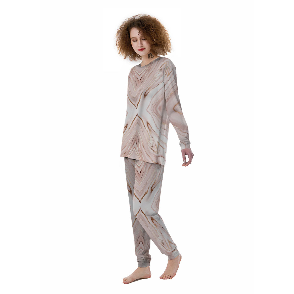 Marble Liquid Pink Gold Print Pattern Women's Pajamas-grizzshop