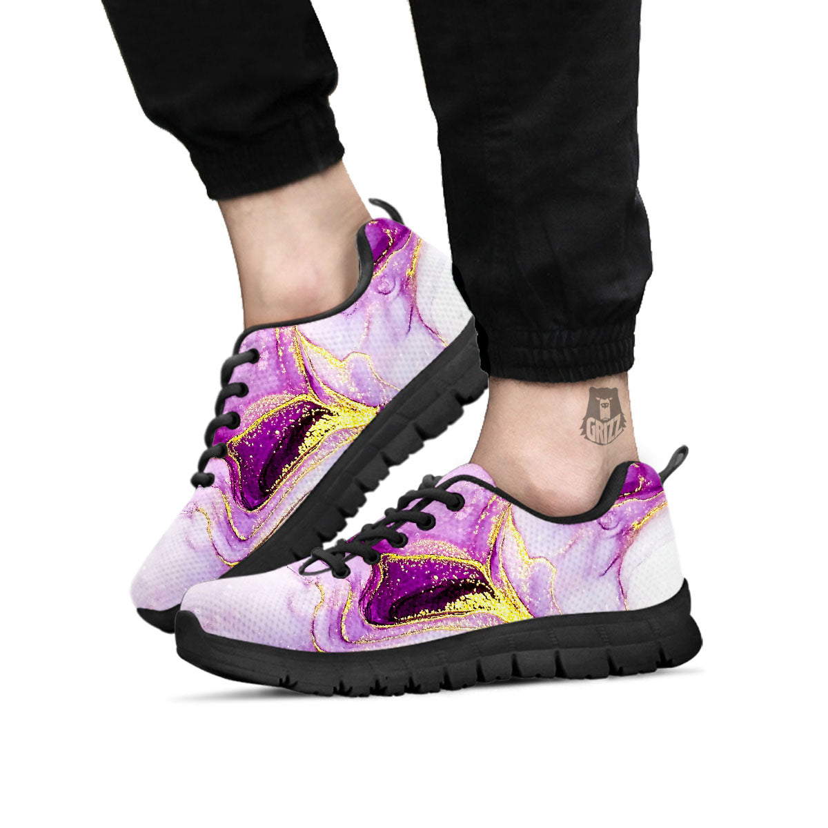 Marble Liquid Purple Print Pattern Black Sneaker-grizzshop