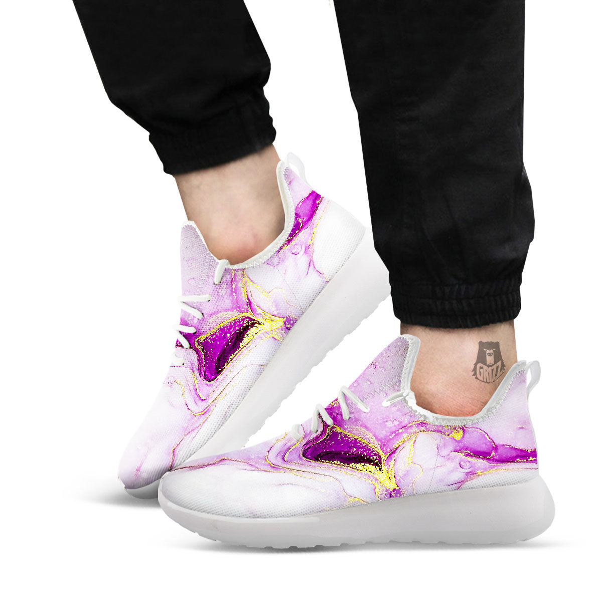 Marble Liquid Purple Print Pattern White Athletic Shoes-grizzshop