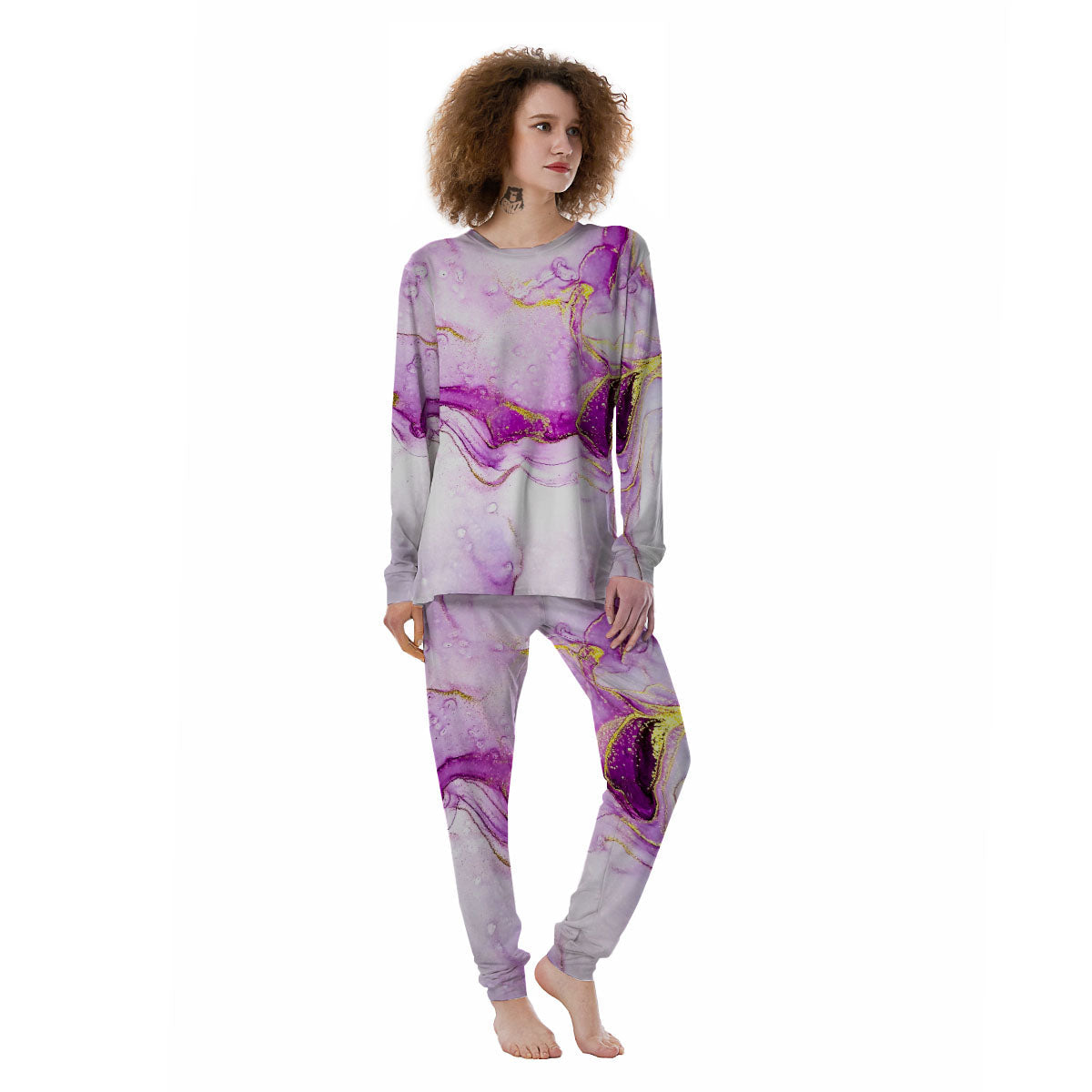 Marble Liquid Purple Print Pattern Women's Pajamas-grizzshop