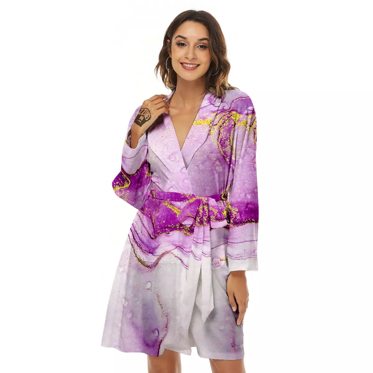 Marble Liquid Purple Print Pattern Women's Robe-grizzshop