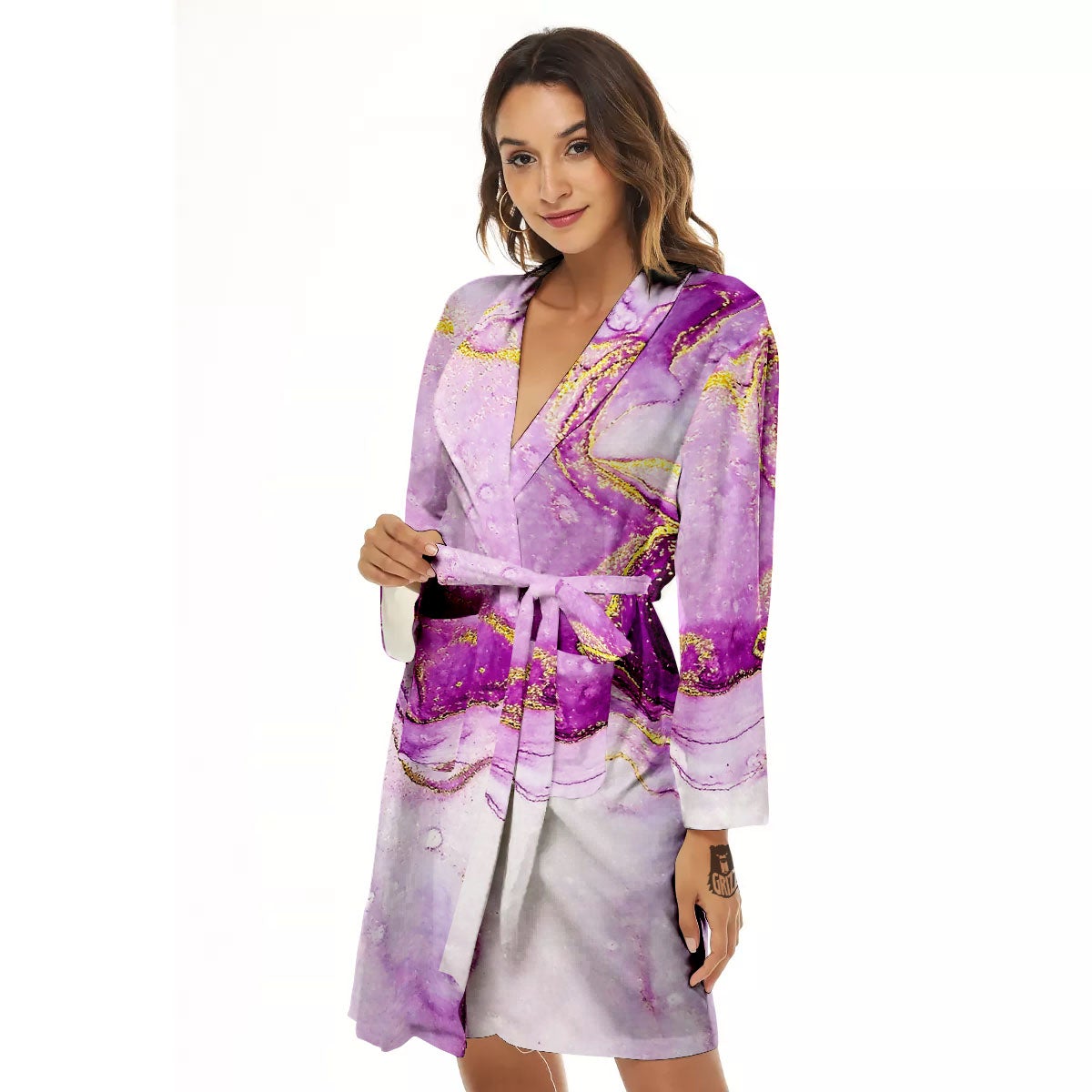 Marble Liquid Purple Print Pattern Women's Robe-grizzshop