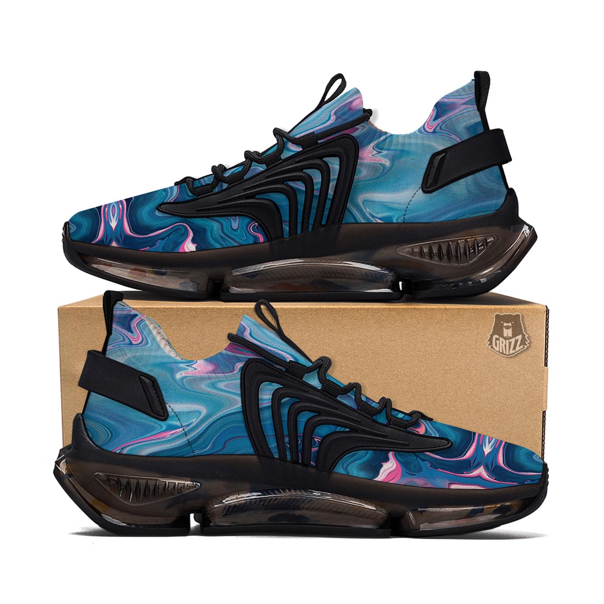 Marble Liquid Teal Pink Print Pattern Black Gym Shoes-grizzshop
