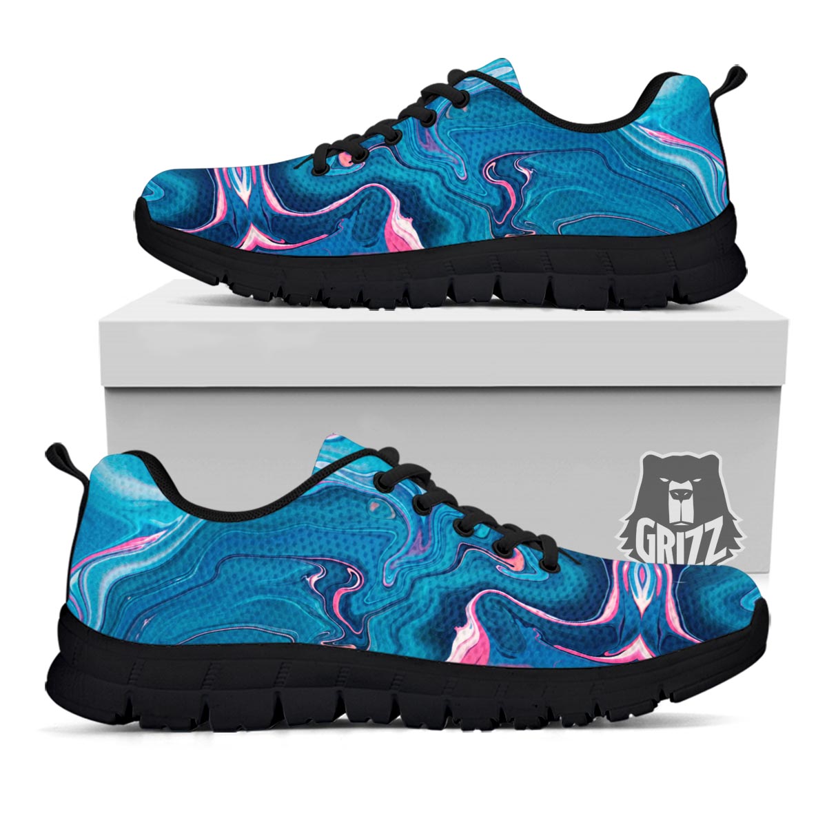 Marble Liquid Teal Pink Print Pattern Black Sneaker-grizzshop