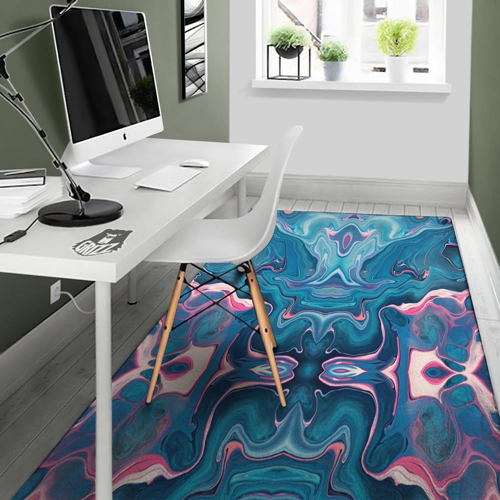 Marble Liquid Teal Pink Print Pattern Floor Mat-grizzshop