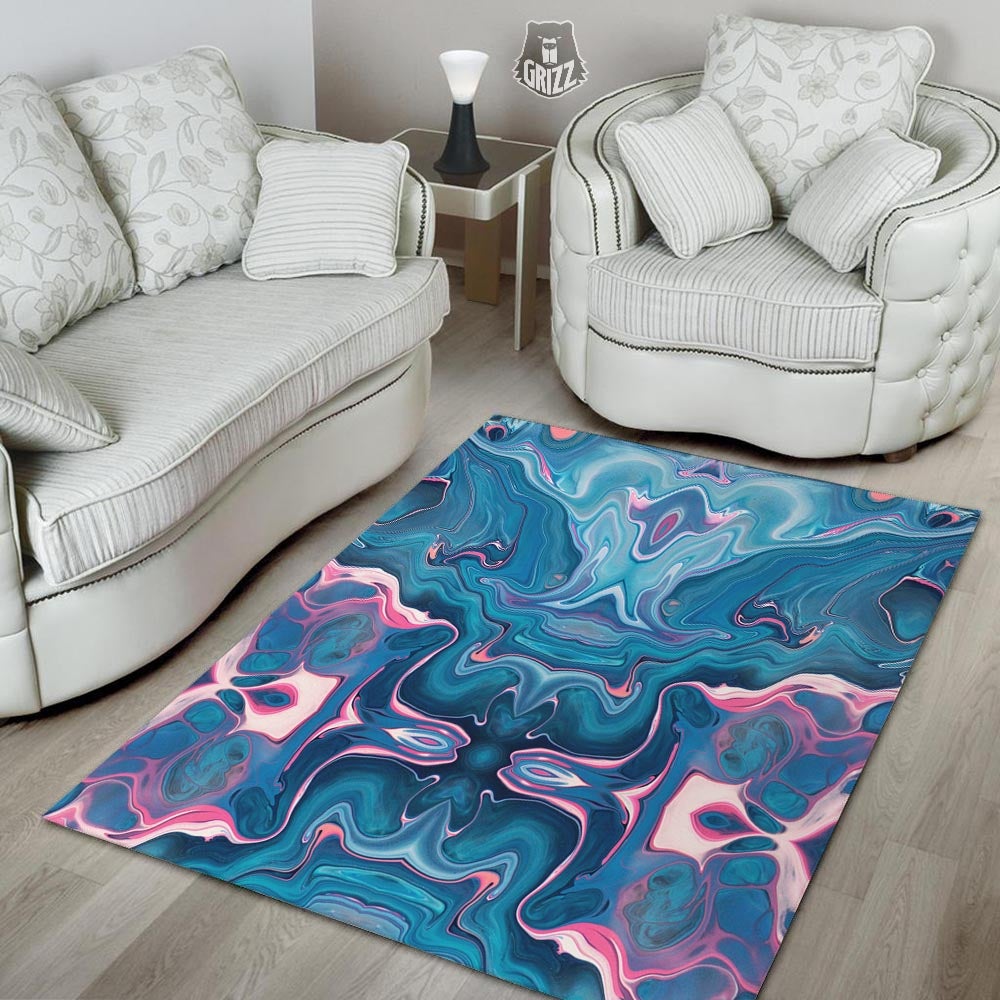 Marble Liquid Teal Pink Print Pattern Floor Mat-grizzshop