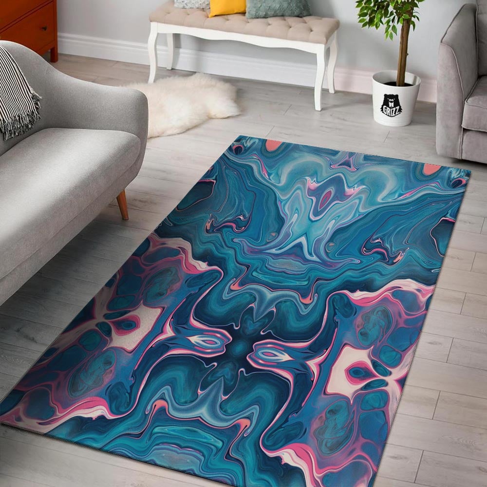 Marble Liquid Teal Pink Print Pattern Floor Mat-grizzshop