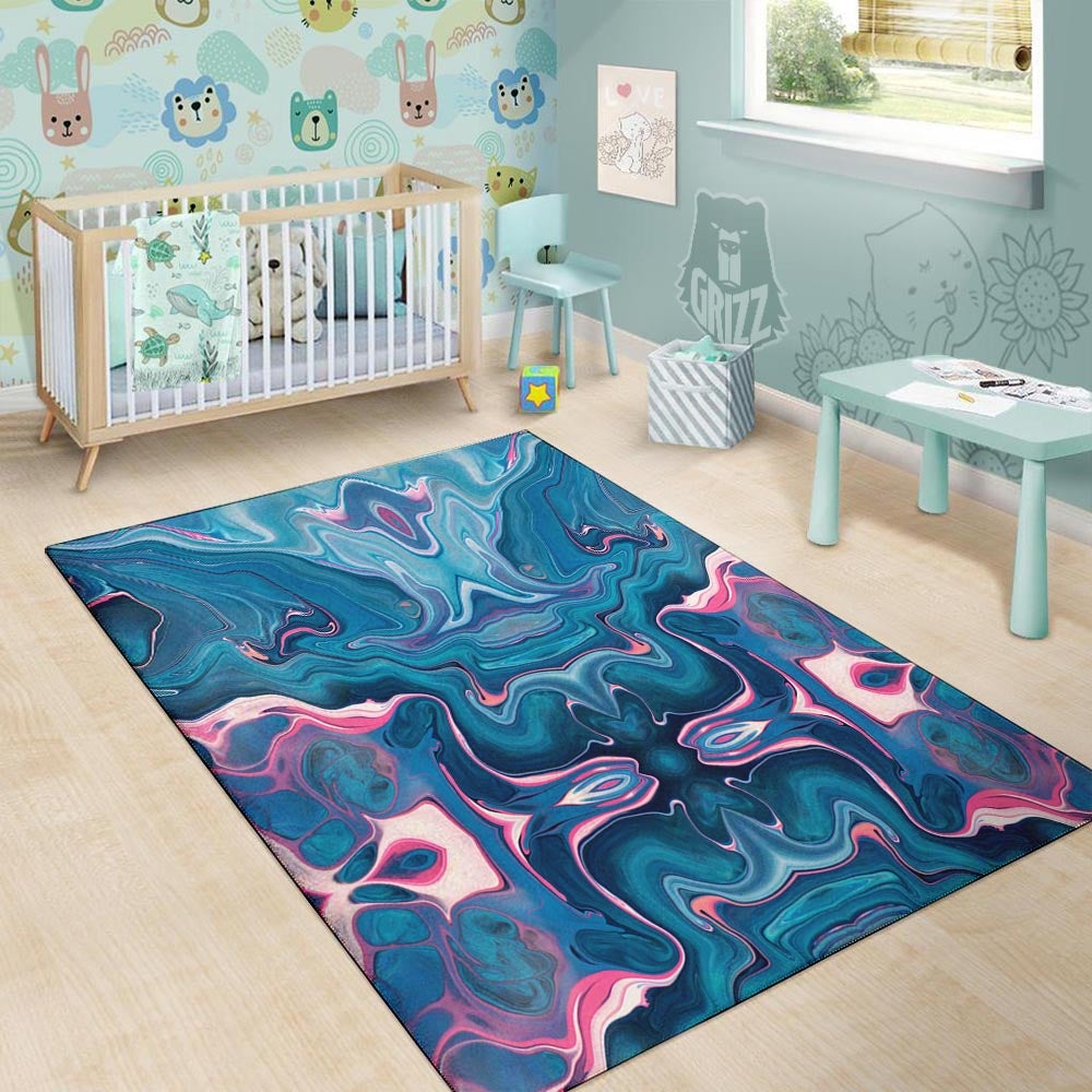 Marble Liquid Teal Pink Print Pattern Floor Mat-grizzshop
