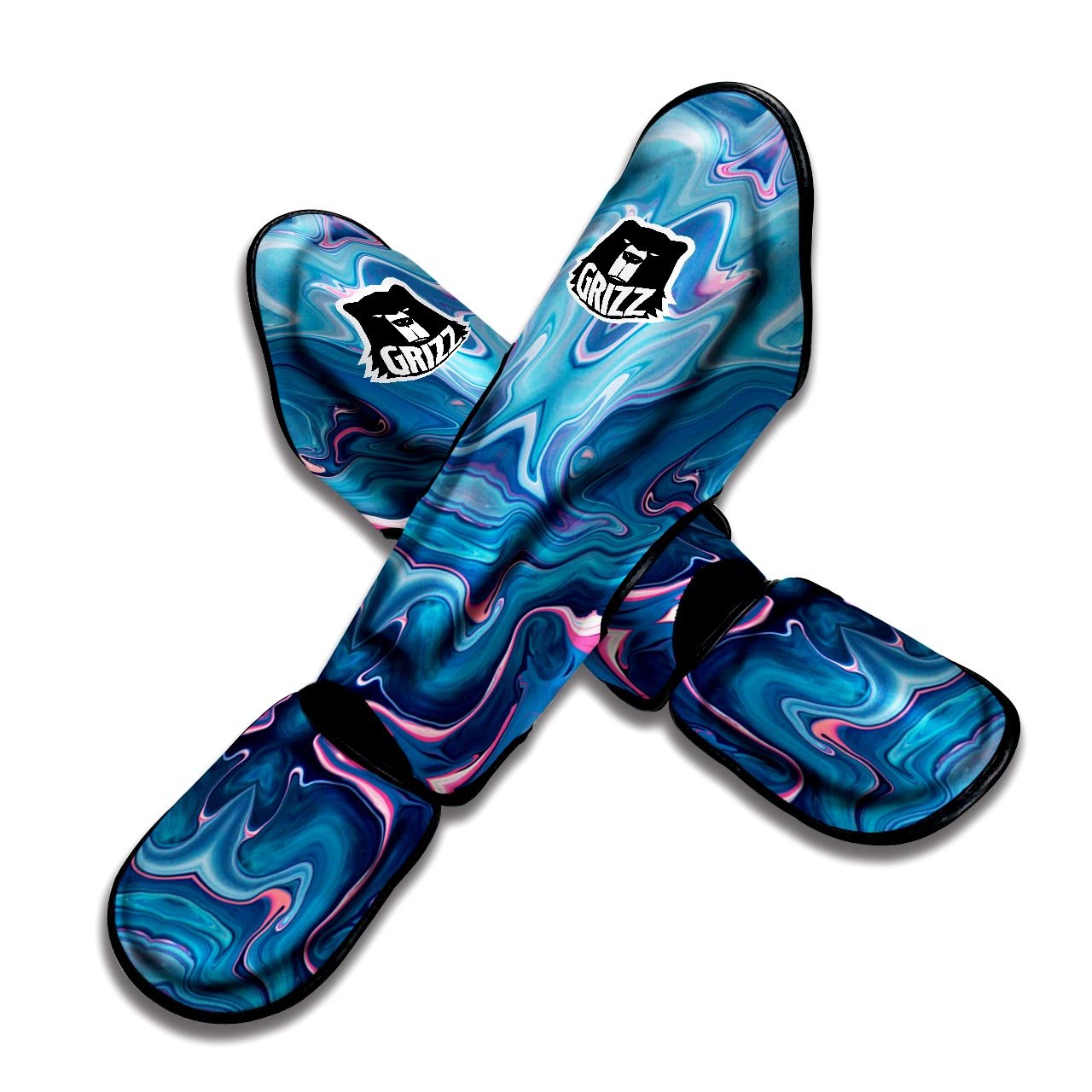 Marble Liquid Teal Pink Print Pattern Muay Thai Shin Guards-grizzshop