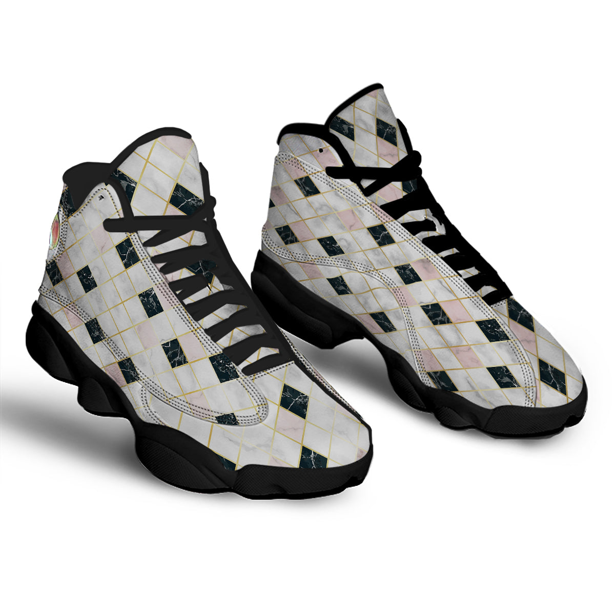 Marble Luxury Geometric Print Black Basketball Shoes-grizzshop