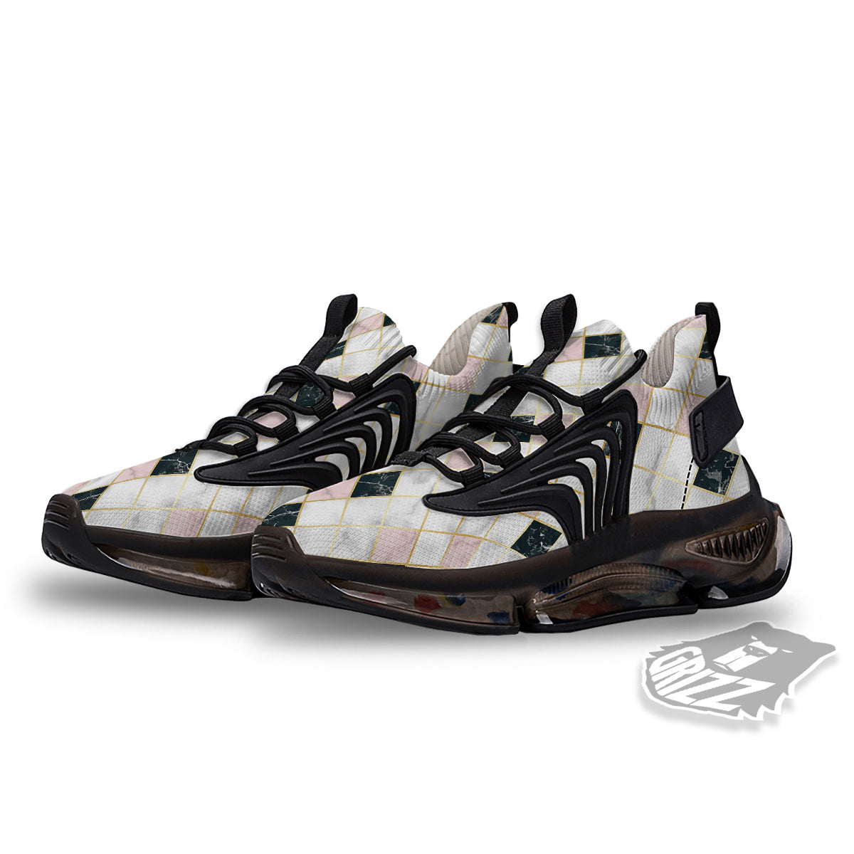 Marble Luxury Geometric Print Black Gym Shoes-grizzshop