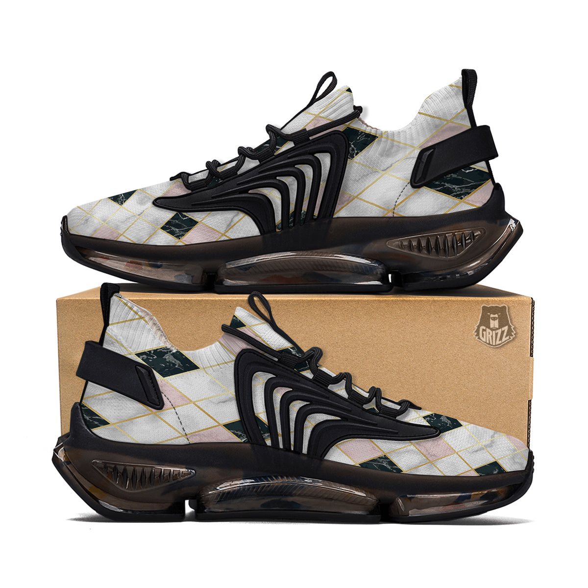 Marble Luxury Geometric Print Black Gym Shoes-grizzshop