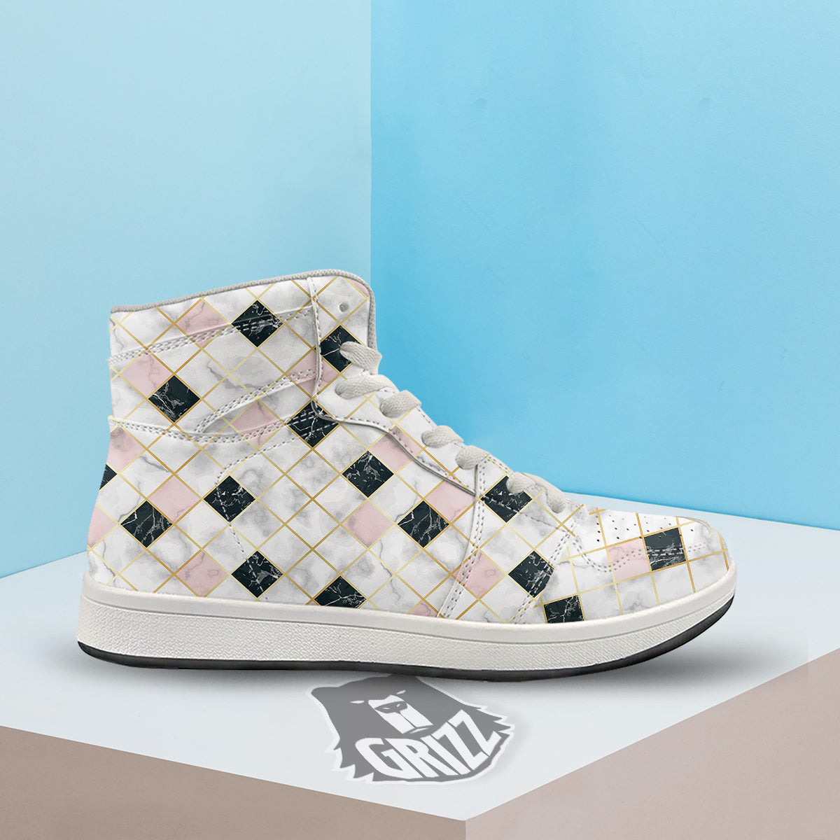 Marble Luxury Geometric Print High Top Sneakers-grizzshop