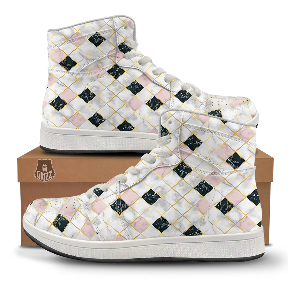 Marble Luxury Geometric Print High Top Sneakers-grizzshop
