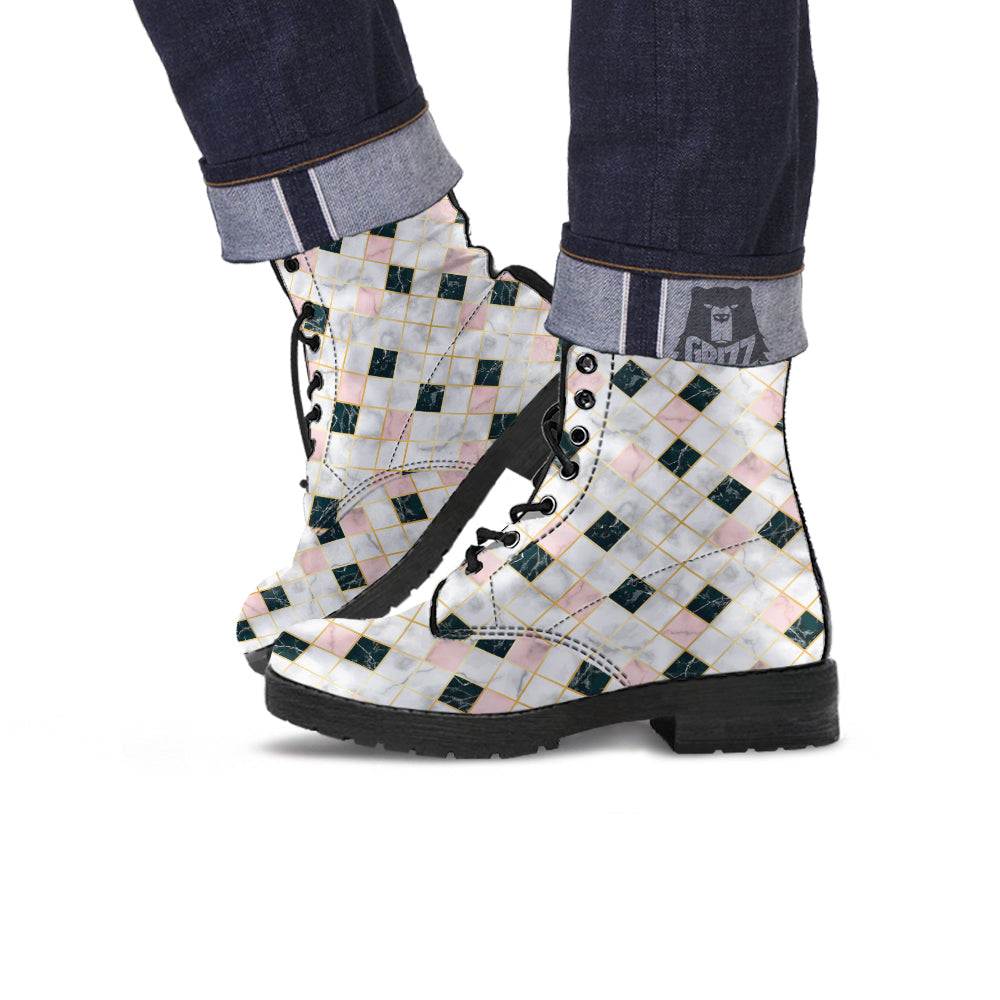 Marble Luxury Geometric Print Leather Boots-grizzshop