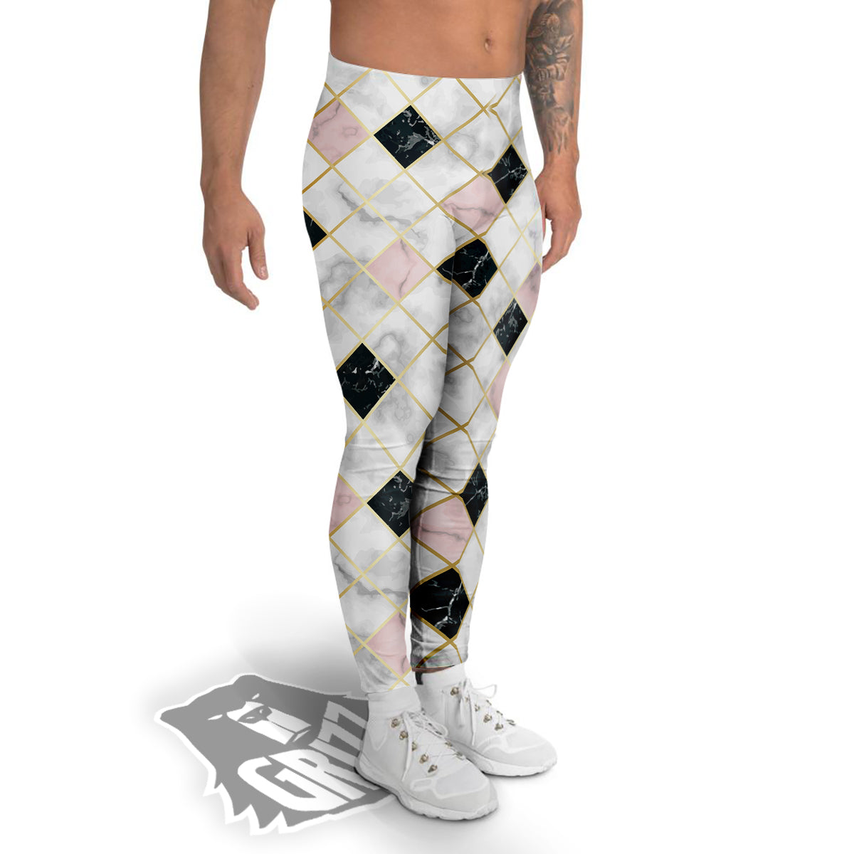 Marble Luxury Geometric Print Men's Leggings-grizzshop