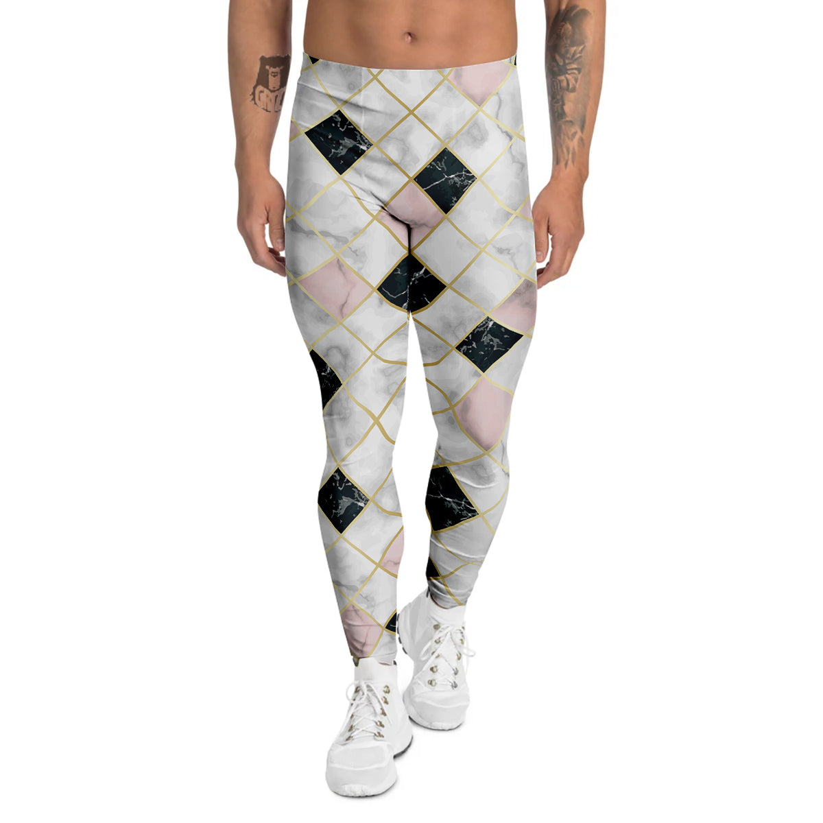 Marble Luxury Geometric Print Men's Leggings-grizzshop