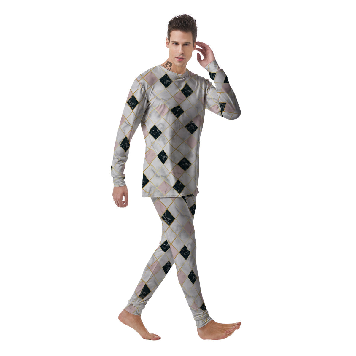 Marble Luxury Geometric Print Men's Pajamas-grizzshop