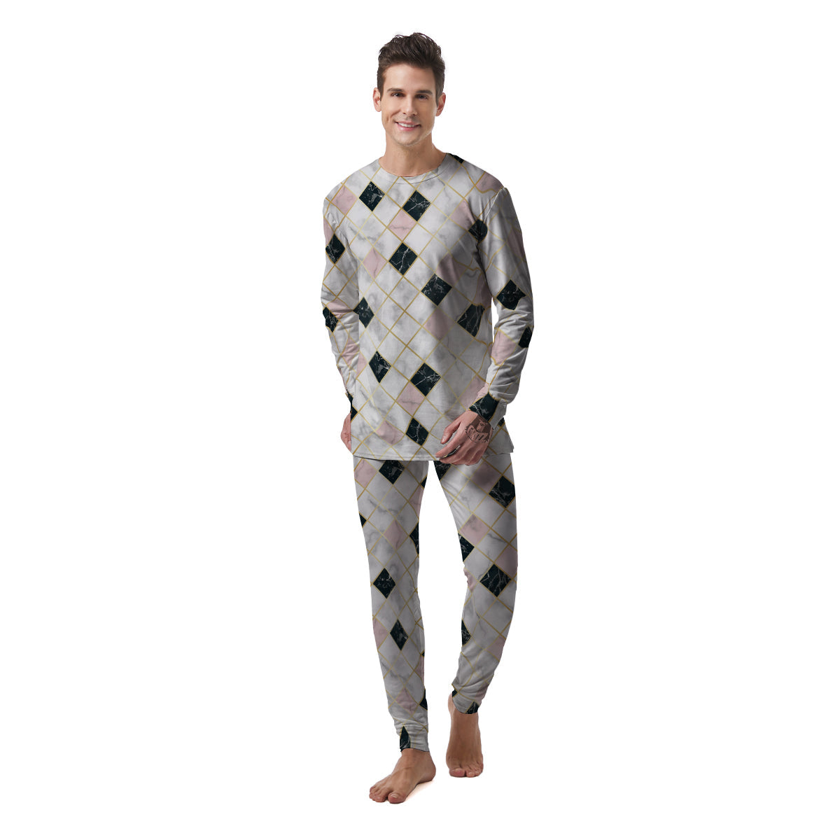 Marble Luxury Geometric Print Men's Pajamas-grizzshop