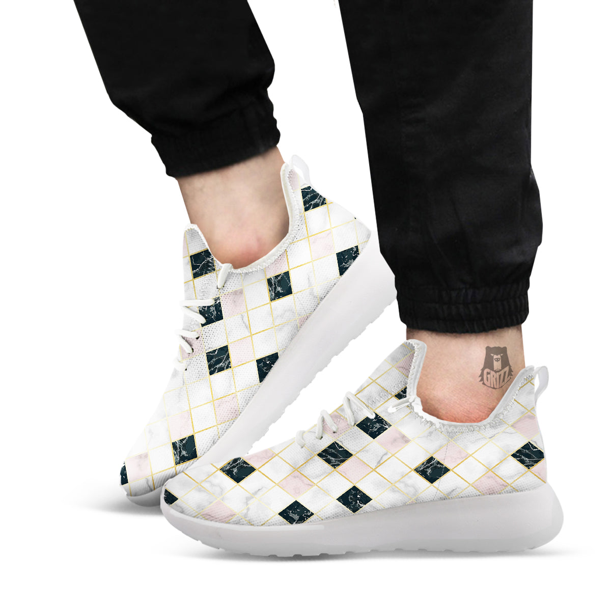 Marble Luxury Geometric Print White Athletic Shoes-grizzshop