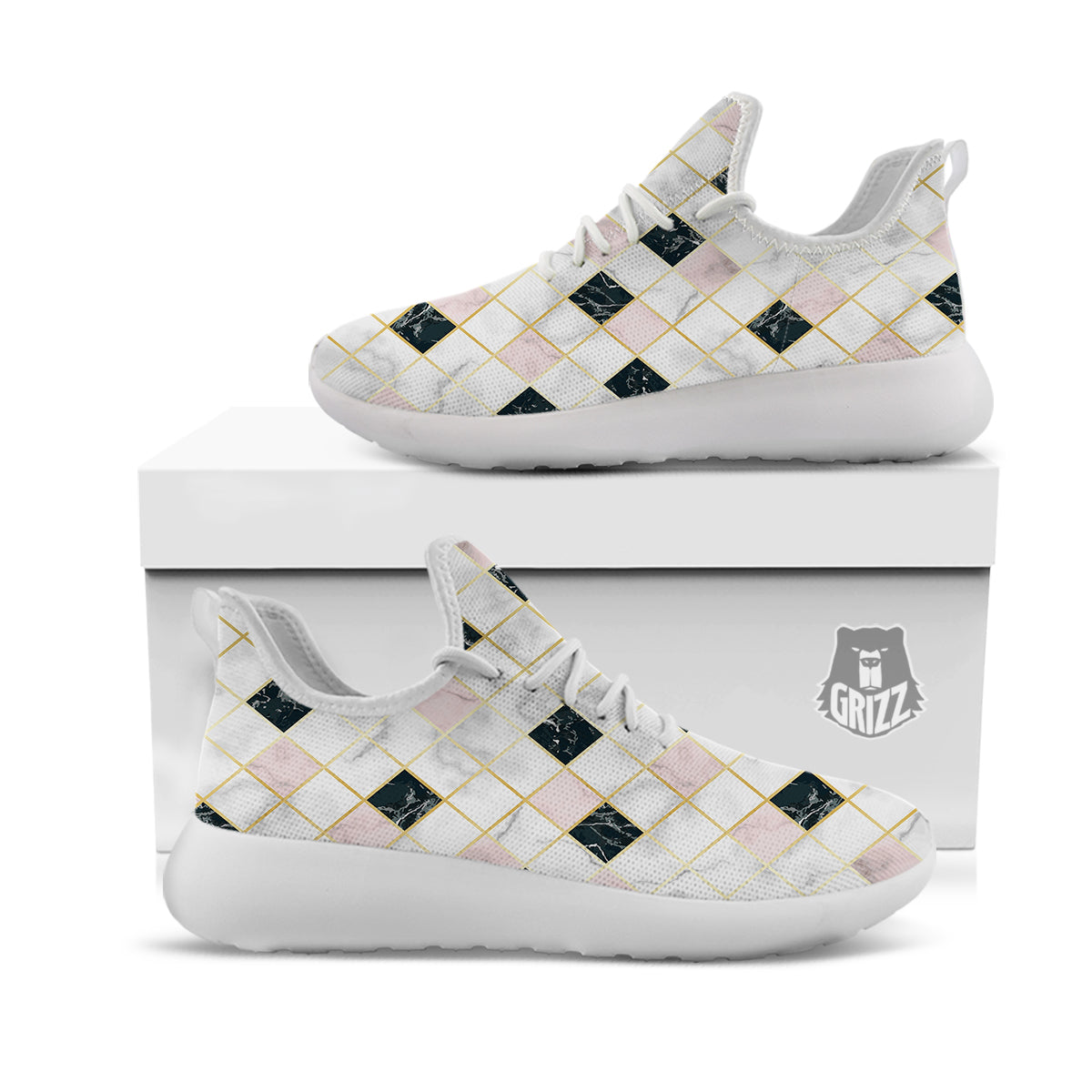 Marble Luxury Geometric Print White Athletic Shoes-grizzshop