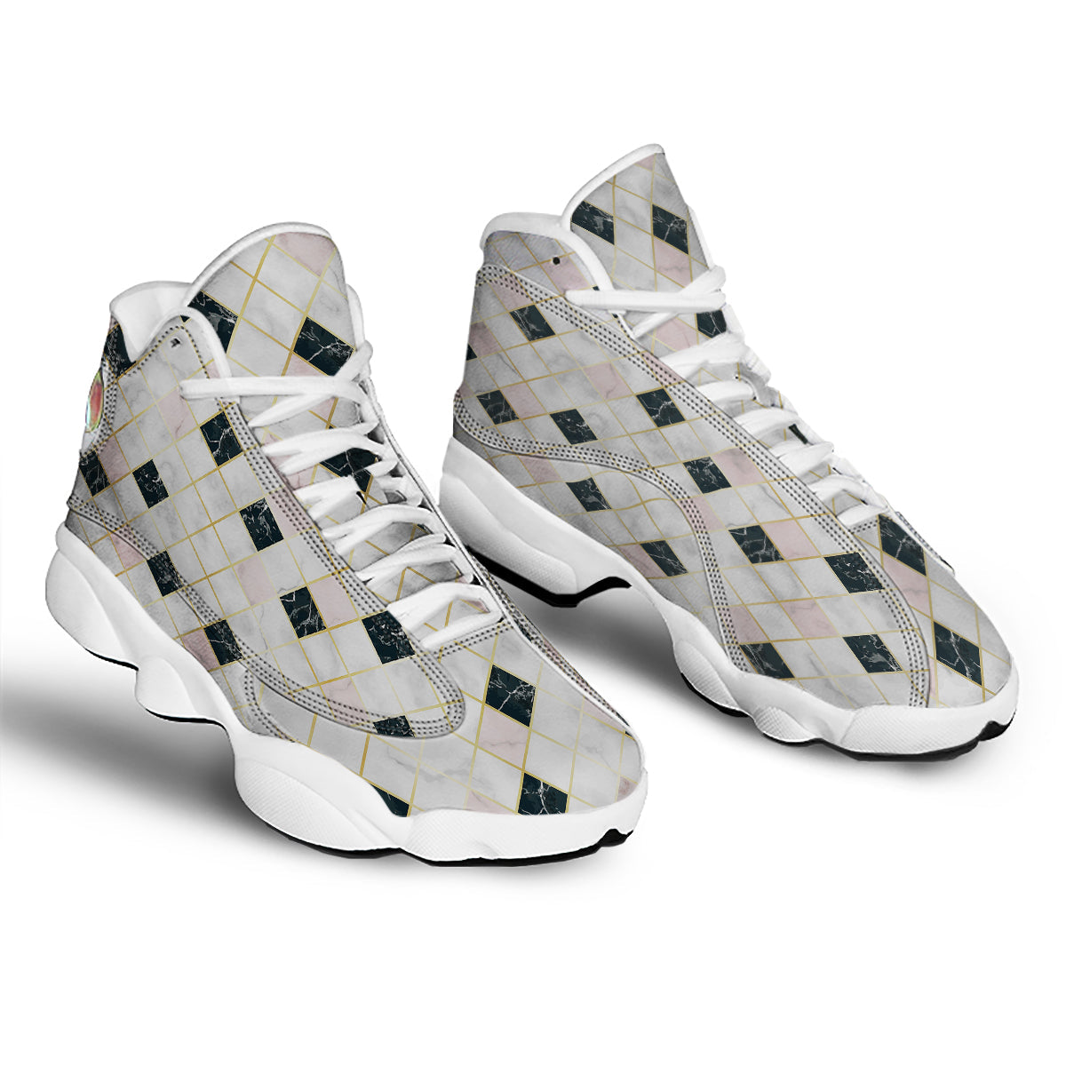 Marble Luxury Geometric Print White Basketball Shoes-grizzshop