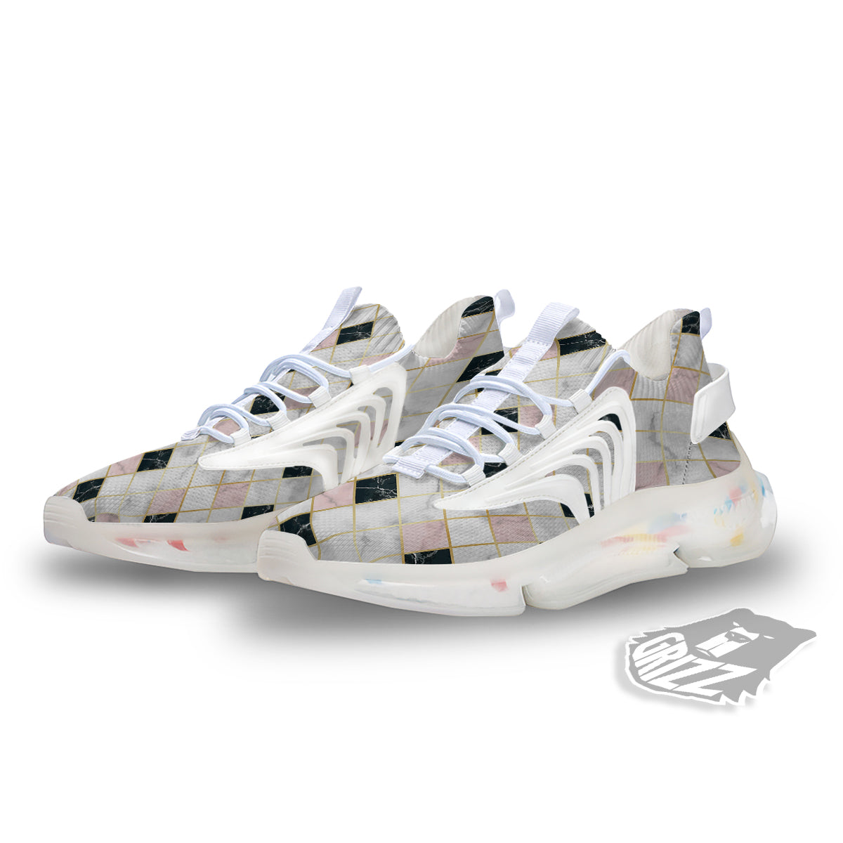 Marble Luxury Geometric Print White Gym Shoes-grizzshop